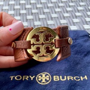 Tory Burch Logo Wide Double Snap Cuff Bracelet